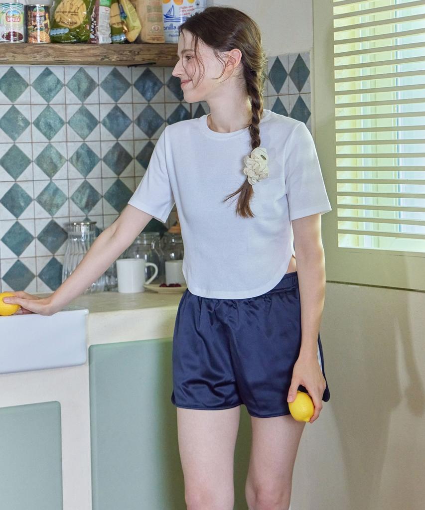 Eosseu Line Ribbed Crop Short Sleeve Tee (White)