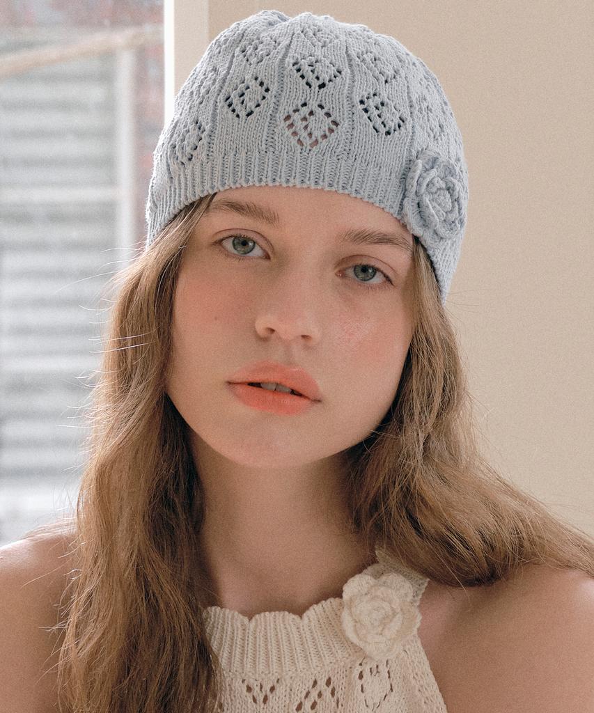 ROLAROLA Corsage Knit Beanie Light Blue