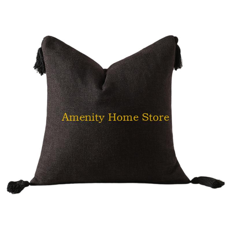 

F26C Tasseled Throw Pillow Case Soft Plushie Cushion Cover for Christmas Hallowen Home Decoration Pillowcase 1PC чорний