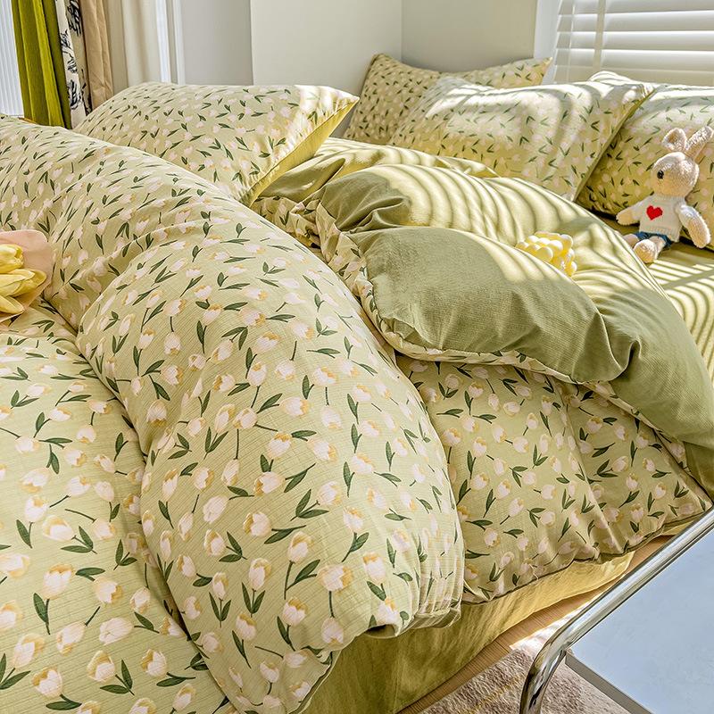 

Комплект из четырех предметов из двухслойной пряжи в стиле французского ретро, приятный для кожи и дышащий 1.2m bed