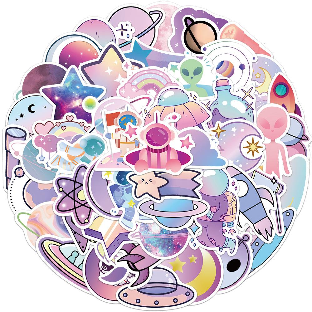 50 Cartoon Gradient Planet Graffiti Stickers Suitcase Pen Guitar Notebook Waterproof Explosive Astronaut Stickers