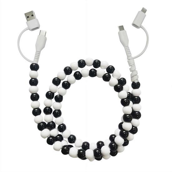 2-in-1 USB Cable Bead Design High-speed Data Transfer Cable with Type-C Connector Tangle-Free Charging Cord for Car And Travel