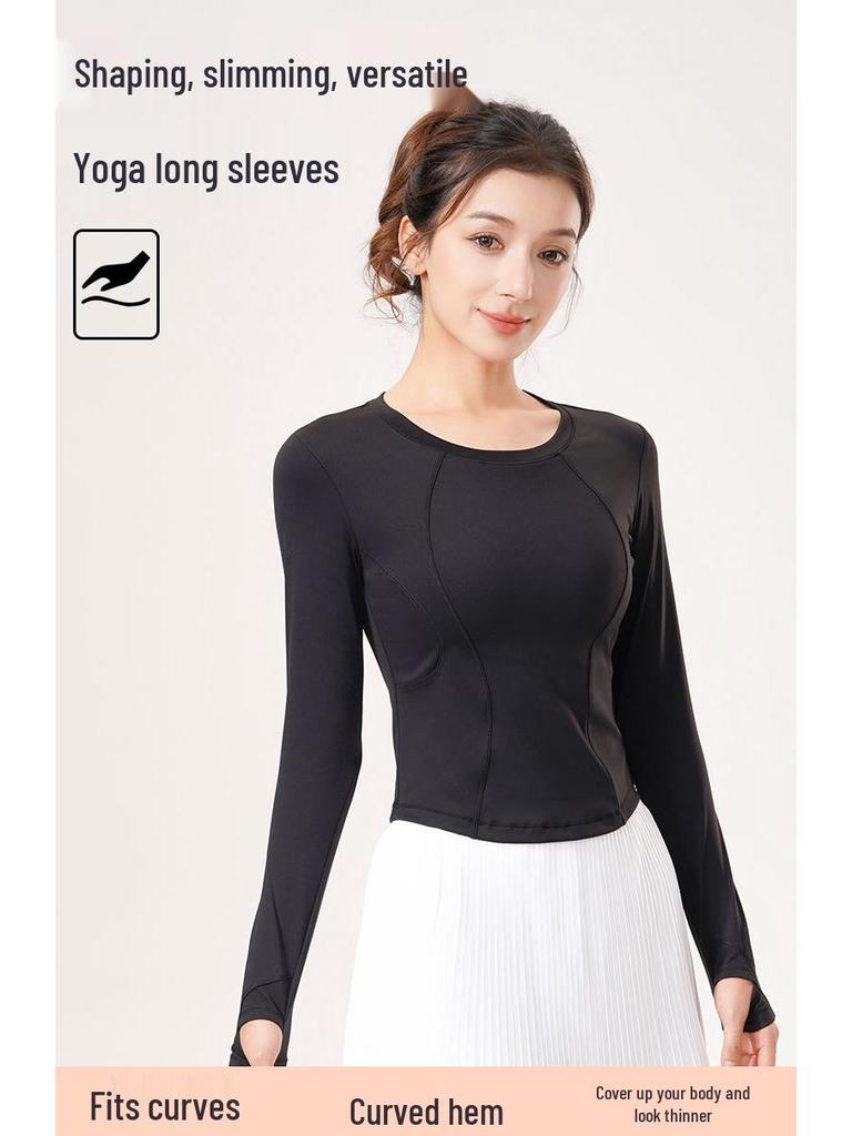 Herbst/Winter Schlank geschnittenes Rundhals Yoga T-Shirt: Hochwertiges lässiges Langarmshirt mit hoher Elastizität für Laufen & Bodycon Fitness