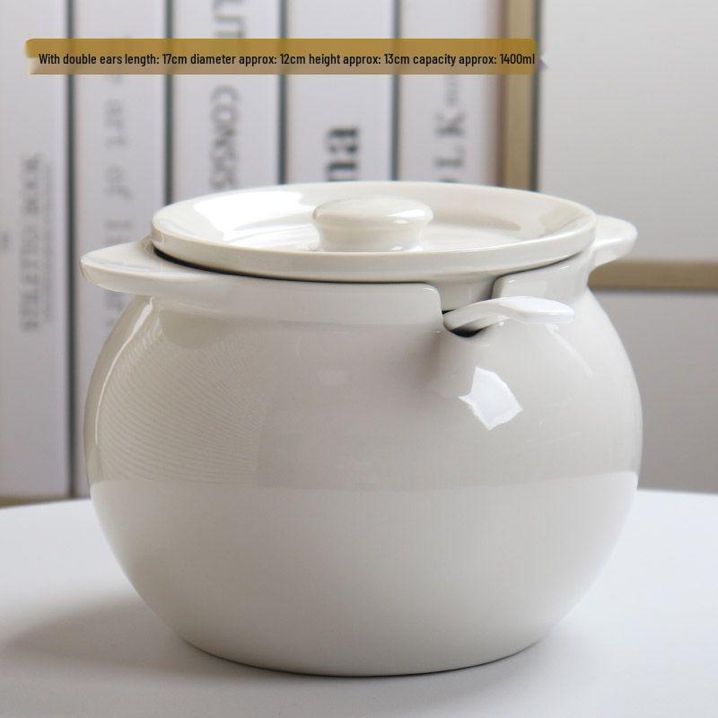 Ceramic Double-Handled Lard Jar with Lid - High-Temperature Resistant Kitchen Oil Storage Pot