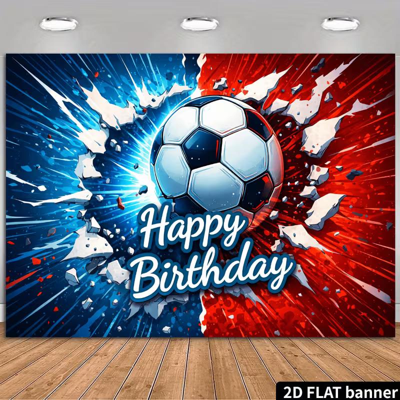 

2D Boys Soccer Birthday Party Backdrop, Red Blue Explosion Football Background Banner for Sports Wall Decor 47.2x31.5inch/120*80cm
