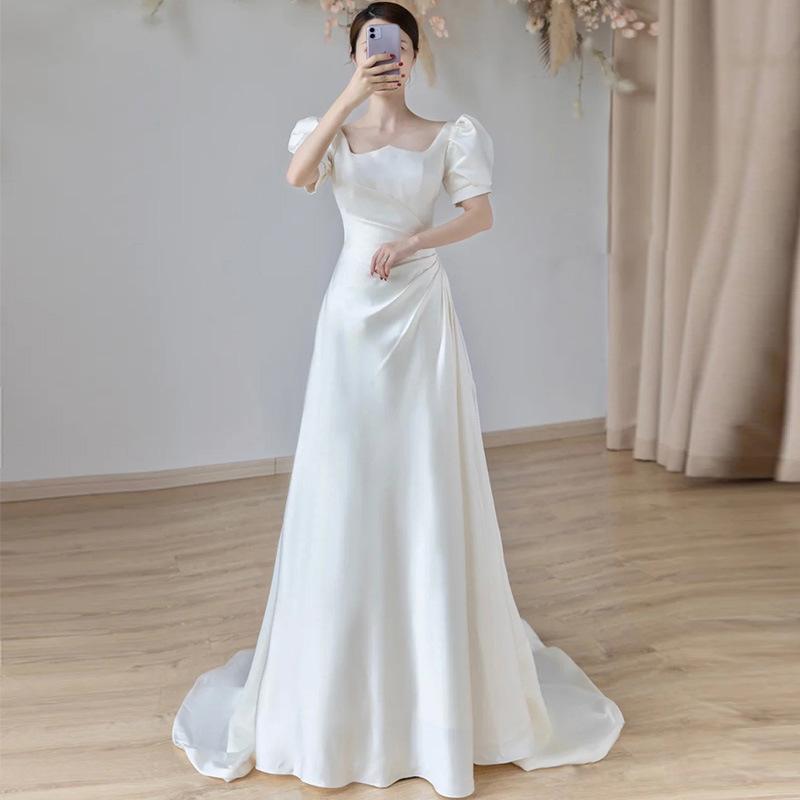 French Travel Photography Light Wedding Dress 1011 New Bridal Temperament Slim Go Out Welcome Dress Simple Small Trailing Dress