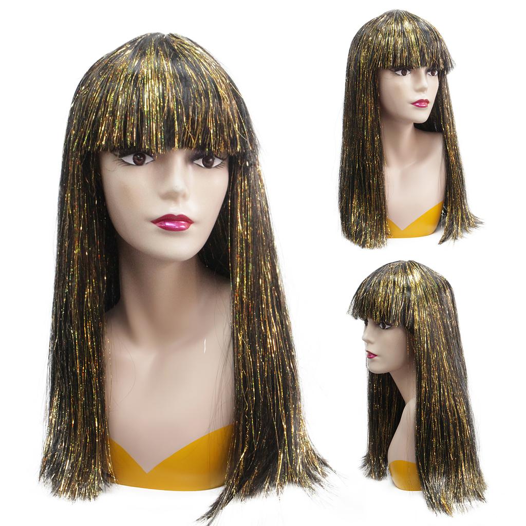 Yellow Laser Hair Black Long Straight Hair High Quality Synthetic Wig-Suitable for Daily Wear Anime Party Wear