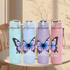 1PC Blue Purple Butterfly Art Print 750ml Color Plastic Sports Water Bottle Leakproof Flip Straw Lid Suitable for Sports Office Home Use