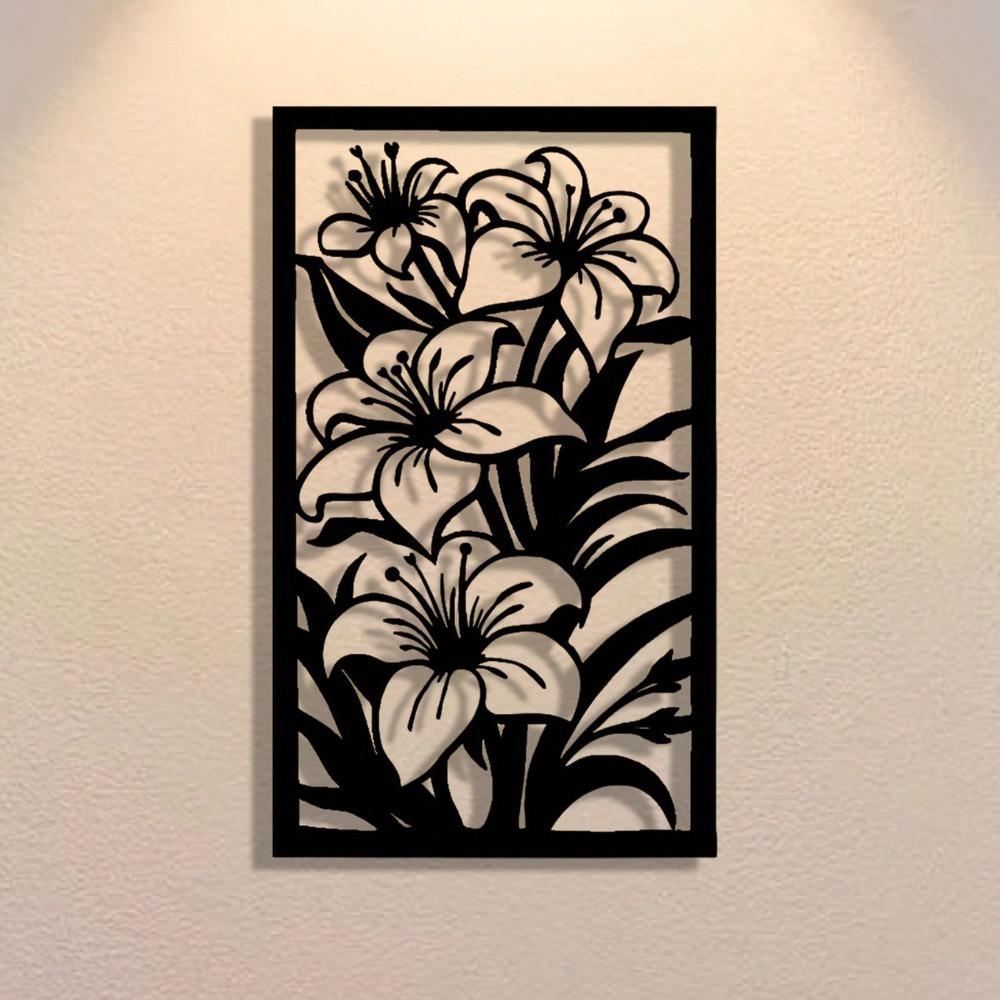 Laser Cut Metal Wall Art Lily Flower Decor for Home Office Living Room Bedroom Garden Gift
