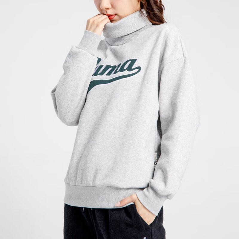 Puma Sports Lifestyle Series Letter Casual Stand Collar Long Sleeve Sweatshirt Women Sweatshirt Gray 534387-04