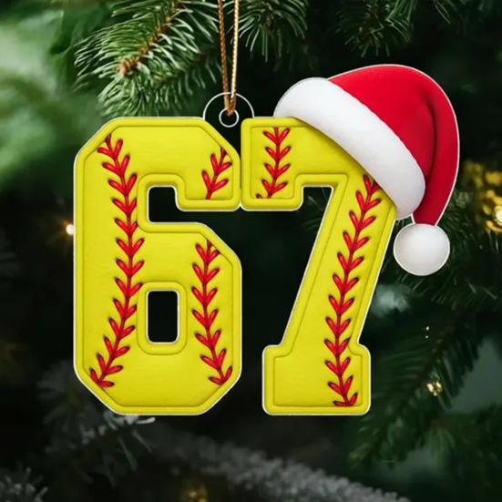 67 Sports Ornaments Novelty Six Seven Christmas Tree Ornament with Sports Ball Theme 2D Acrylic Slang Hanging Decoration for Sport Lovers Teens