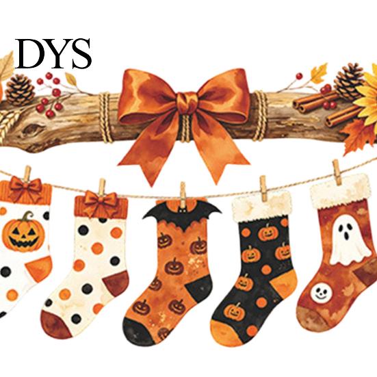 Autumn Theme Party Decor Halloween Hanging Socks Window Stickers, Decorative Branch Pumpkin Popcorn & Bow Decals for Glass Stickers Harvest