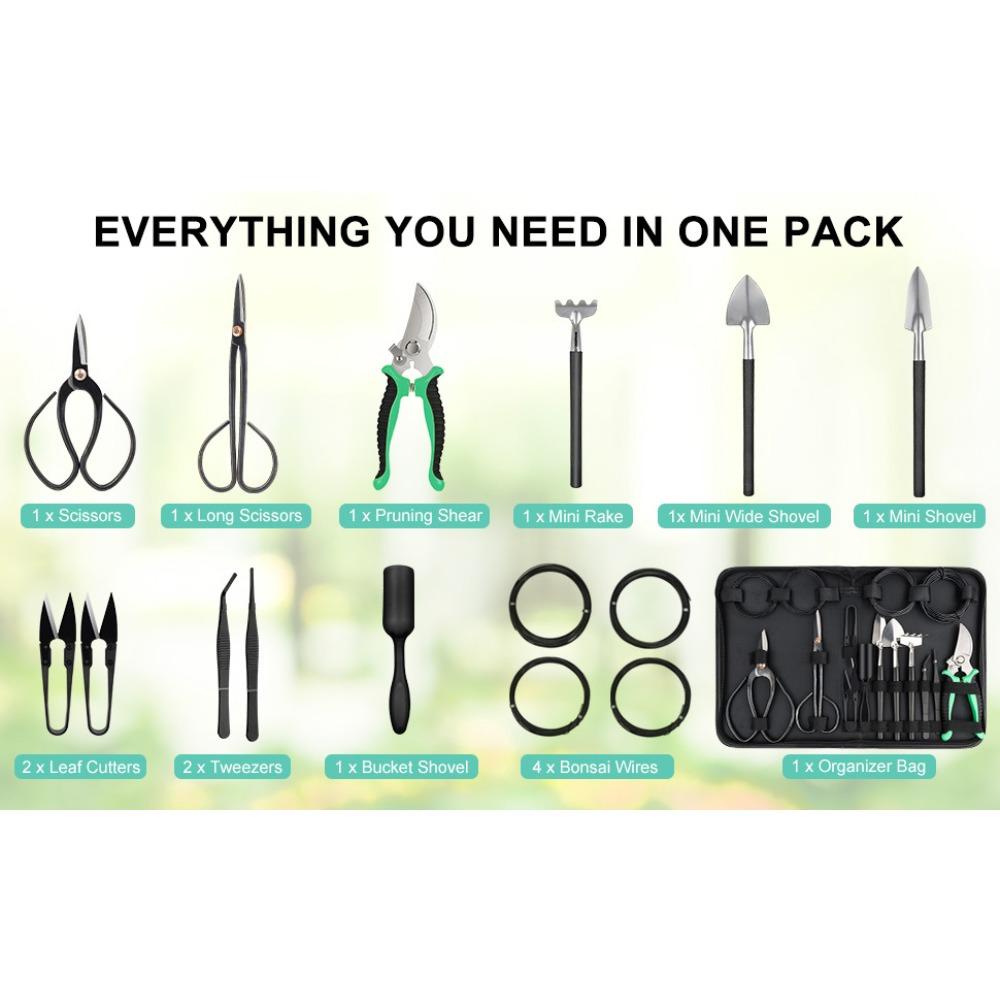 Sada stromků bonsají, sada nástrojů na bonsaje, sada sukulentů, sada 16 kusů, sada zahradního ručního nářadí