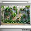Bohemian Greenery Wall Tapestry, Potted Tropical Plants On Stone Wall Hanging for Backyard Decoration