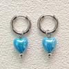 Stylish Elegant Sweet Biue Ceramic Heart Shape Pendant Earrings for Women Stainless Steel Double Ring Ear Cuffs Charm Jewelry