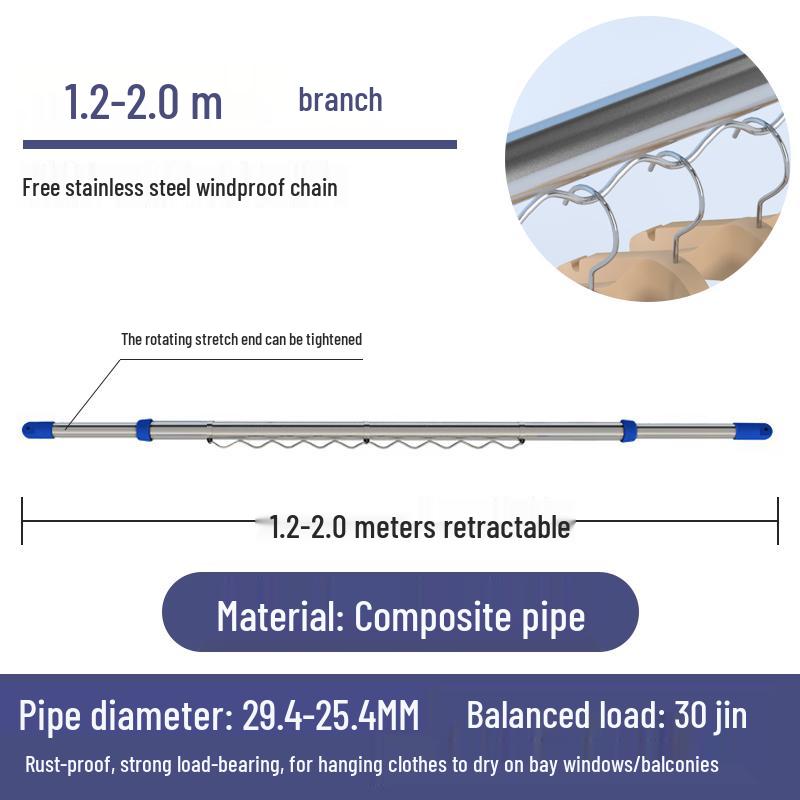 Retractable No-Drill 304 Stainless Steel Balcony Clothes Drying Rack Pole