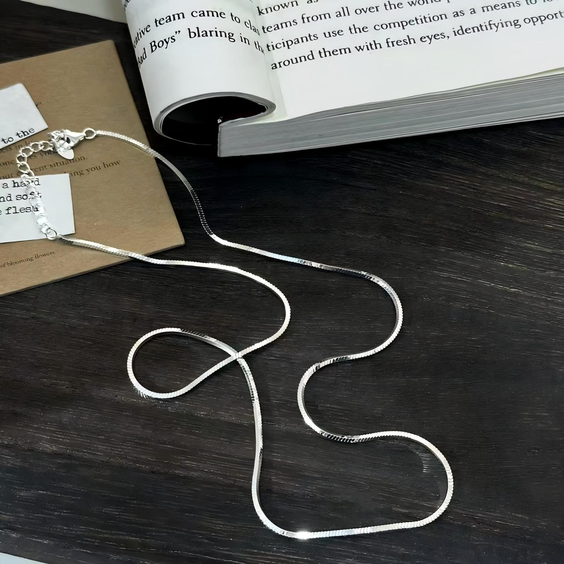 

S925 Sterling Silver Snake Bone Chain Necklace for Women - Light Luxury, Thin, Fashionable, Versatile, Korean Style Electroplated Plain Accessories Electroplated