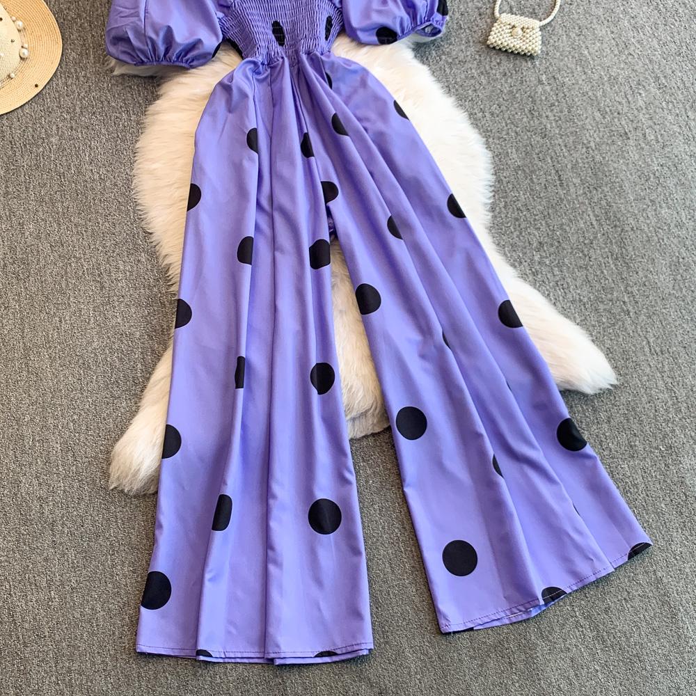 Damen Punkte Puffärmel Slim Bodysuit Schicke Mode Elastische Bodycon Jumpsuits Elegante Gothic Overalls