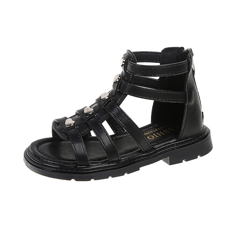 

Girls Roman sandals2026Spring and summer new Korean-style fashionable summer girls high-top princess shoes with rivets 26-30Code one hand5Double чёрный