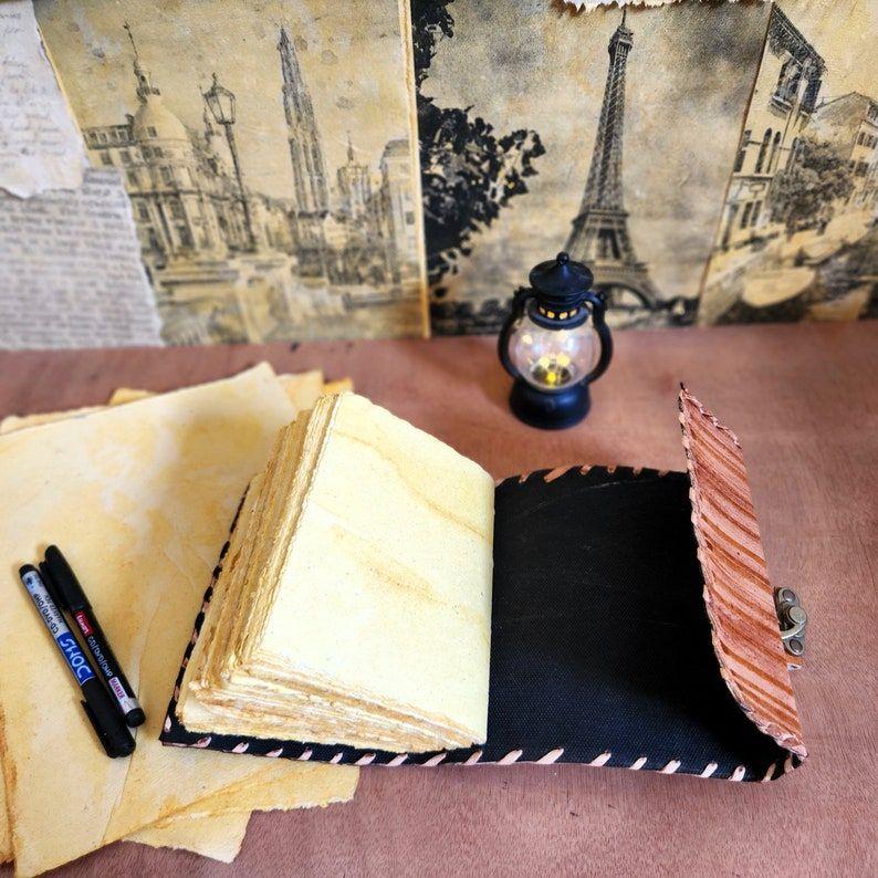 Jurnal din piele vintage Hocus Pocus cu aspect cusut manual și finisaj vintage Carte de oaspeți de nuntă Caiet de schiuri Caiet din piele 200 Hârtie cu margine neregulată