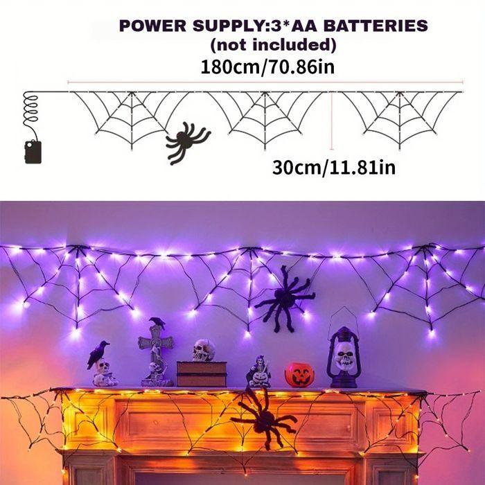 Guirlande lumineuse toile d'araignée - AIMOONSA - 60 LED - 180 cm - Violet - 8 modes - Télécommande