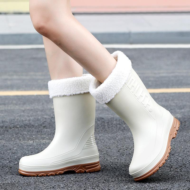 Winter Warm Women's Rain Shoes Urban Middle Tube Trend Women's Water Shoes Rainy Day Mother Waterproof Boots Rubber Shoes Rain Boots