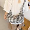 Fresh Color Bowknot Tote Bag Sweet Pleated Shoulder Bag Elegant Plaid Dumpling Bag  Girls