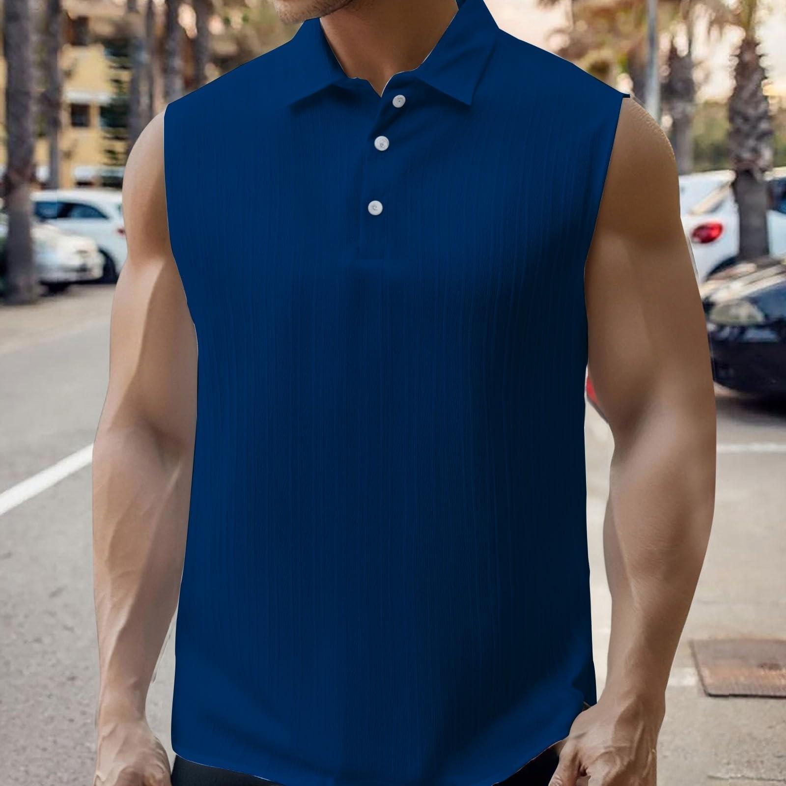 

Мужская однотонная повседневная рубашка с лацканами без рукавов L