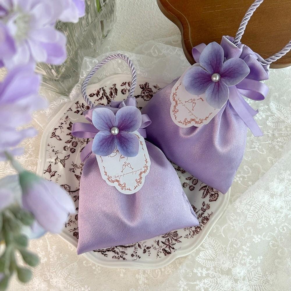 Mini Wedding Candy Bag Satin Festive Sugar Bag Portable Flower Drawstring Bag Festival