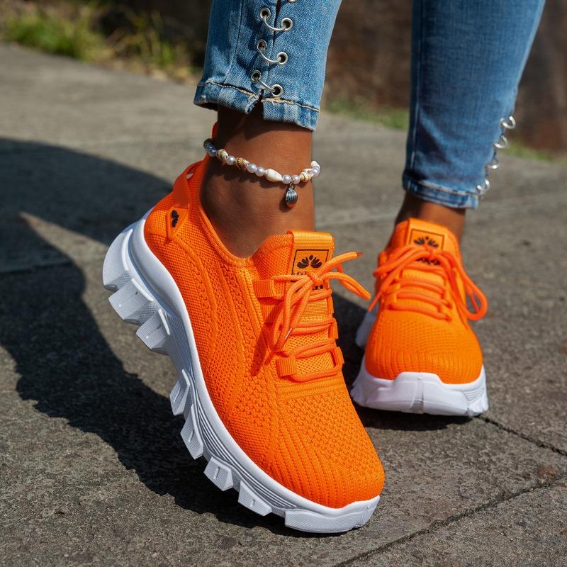 

Sneakers women s summer large size fly-woven breathable running shoes soft-soled casual shoes lace-up lightweight women 43 оранжевый