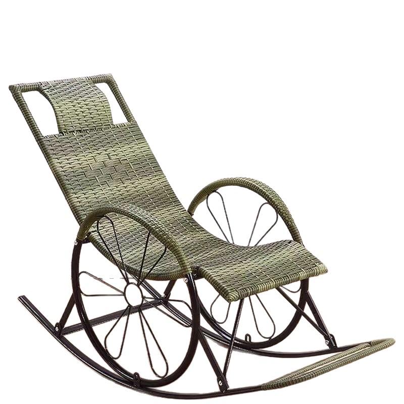 Adult Rattan Rocking Chair: Steel-Framed Recliner for Leisure and Napping on Balconies