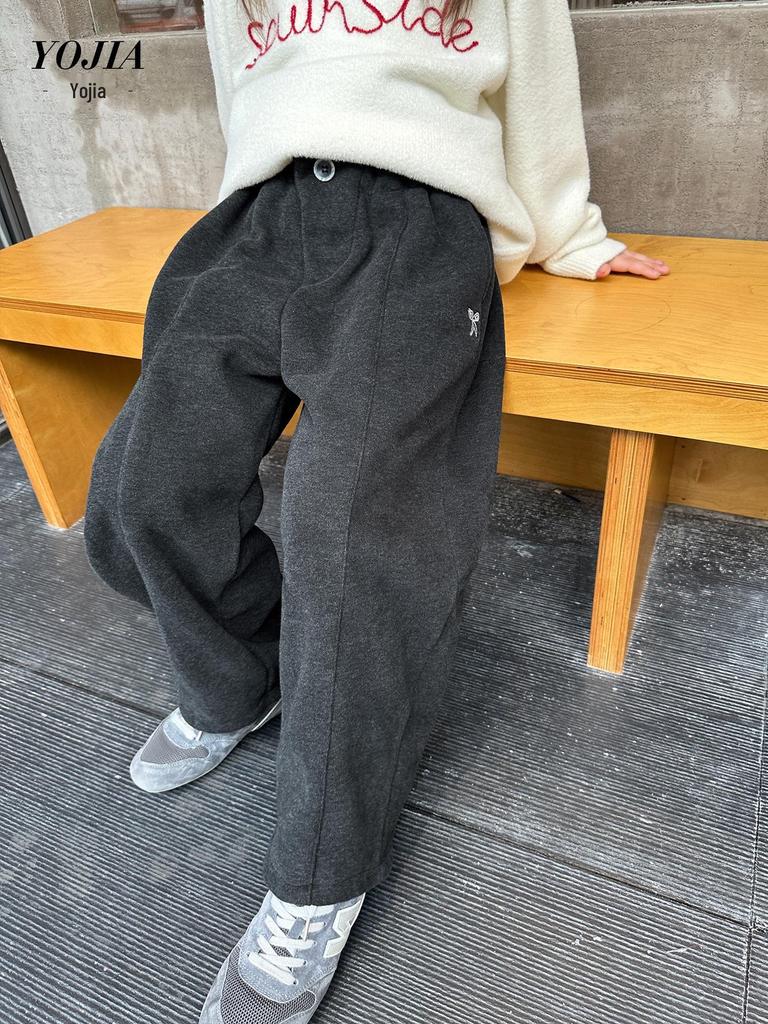 YOJIA Girls' Warm Winter Sweatpants 2025 - Casual Plus Velvet Sports Pants for Children