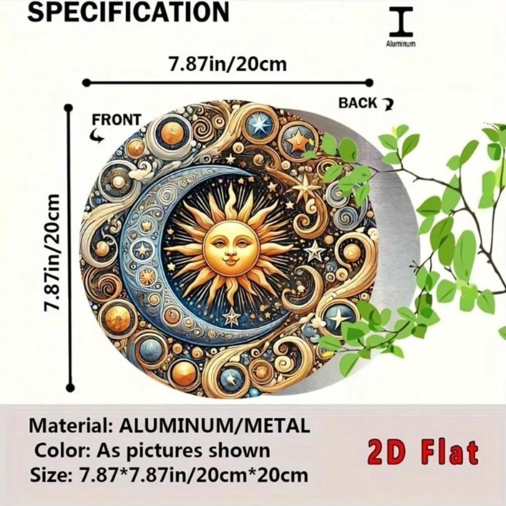 Sun Moon 2D Flat Wall Art 8x8 Inches Round Aluminum Metal Decor