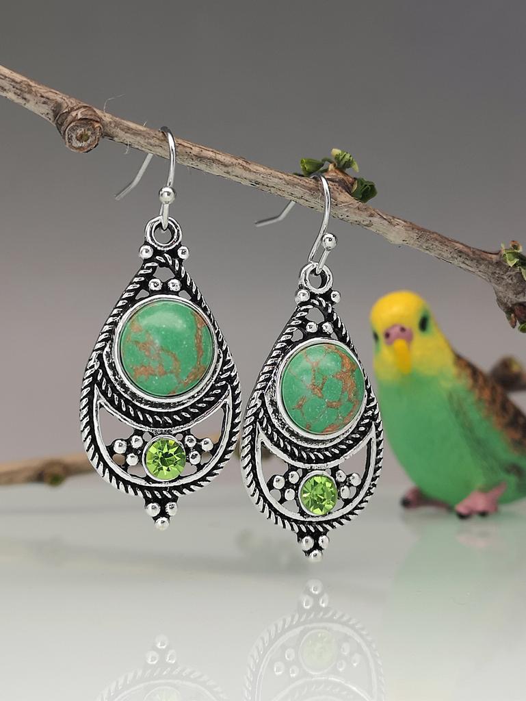 Rongyu mit neuen plattierten Retro-Thai-Silber-Drachen-Kristall-Türkis-Ohrringen, europäischer und amerikanischer Mode-Diamantbesetzter Hofschmuck für die Ohren