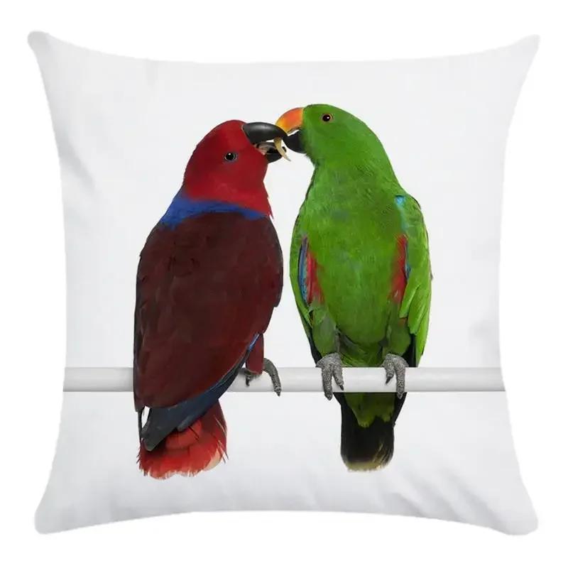Customizable Colorful Style Decorative Throw Pillow Cover Parrot Bird Polyester Sofa Pillow Cover