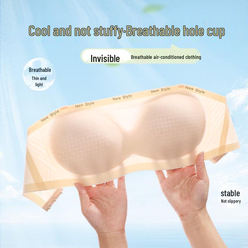 Seamless Anti-Slip Strapless Bandeau Bra - Invisible, Wire-Free, Cool Summer Design for Anti-Exposure & Comfort.