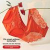 Female Summer New Style Red Satin Sexy Lace Semi  Through Hollow Net Gauze Triangle Briefs