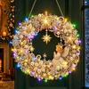 Festive Door Hanging Ornament DIY Acrylic Christmas Faux Pearl Art Kit, Lighted Wreath 3D Beaded Craft Mantelpiece Kit with LED String Light, Beginner