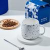 500ml Modrý keramický hrnek Dárkové balení Šálek na kávu Kreativní design Stříkající inkoust Snídaňový hrnek na ovesnou kaši Festivalový dárek Porcelánový hrnek