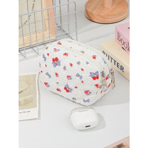 Ins Fresh Red Cherry Quilted Cosmetic Bag Fashion Small Large Toiletry Makeup Storage Bag Cute Lipstick Sanitary Napkin Case