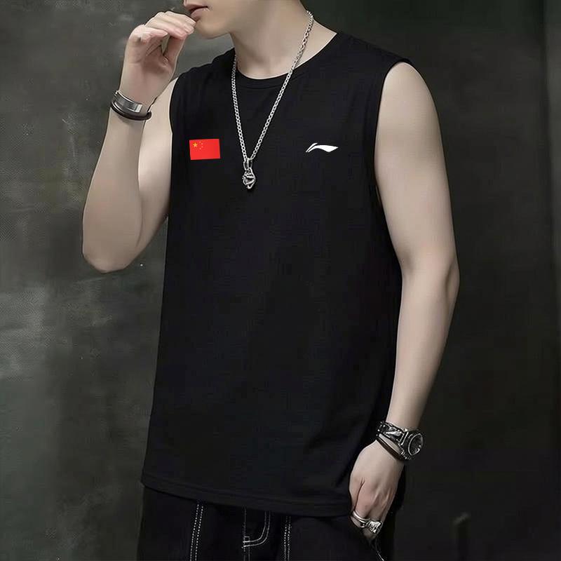 Li Ning Mens Quick-Dry Sports Fitness Running Training American Ice Silk Sleeveless T-Shirt Men tops Black LWTV012+GUOQITIE