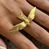 Stainless Steel Peace Dove Elegant Open Rings for Women Adjustable Punk Style High-End Retro Style Non Fading Zircon Accessory