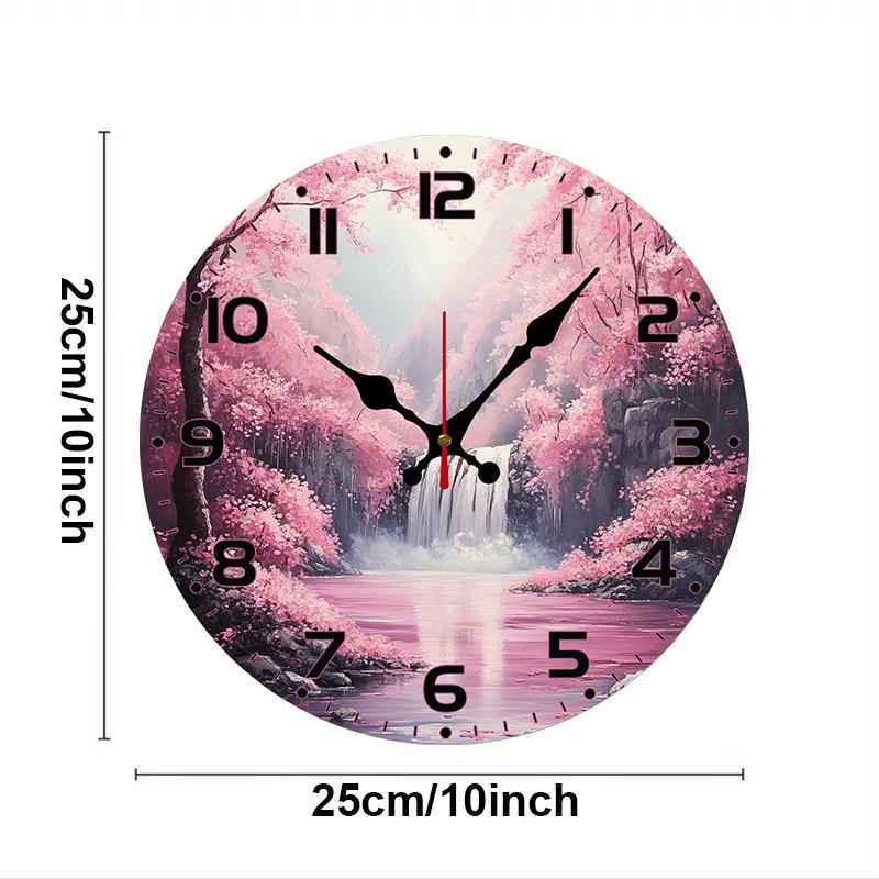 

Sakura Waterfall Wooden Round Silent Hanging Wall Clock, Suitable For Living Room, Office, Study Room, Bedroom, Home Decoration 10 inch