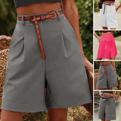 Zomer Dames Shorts Elastische Hoge Taille Losse Zijzakken Recht Boven De Knielengte Zacht Effen Kleur Ademend Dagelijks Casual Zakelijk Kantoor Shorts