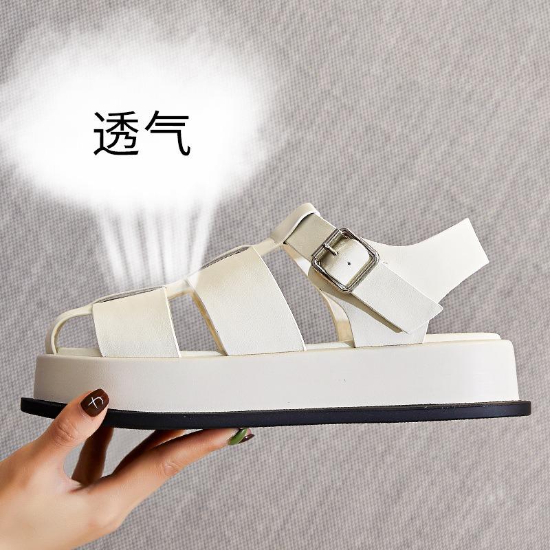 Spring and summer new women's leather bag head sandals women's casual platform pig cage shoes fashion woven women's shoes