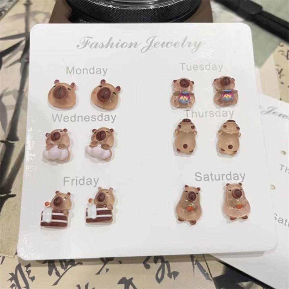 Cartoon Mini Ear Studs Transparent Capybara Stud Earring Retro Carnival