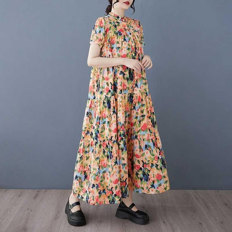 2025 Summer New Women Loose Large Size Fashion Printing Slim Long Big Swing Skirt