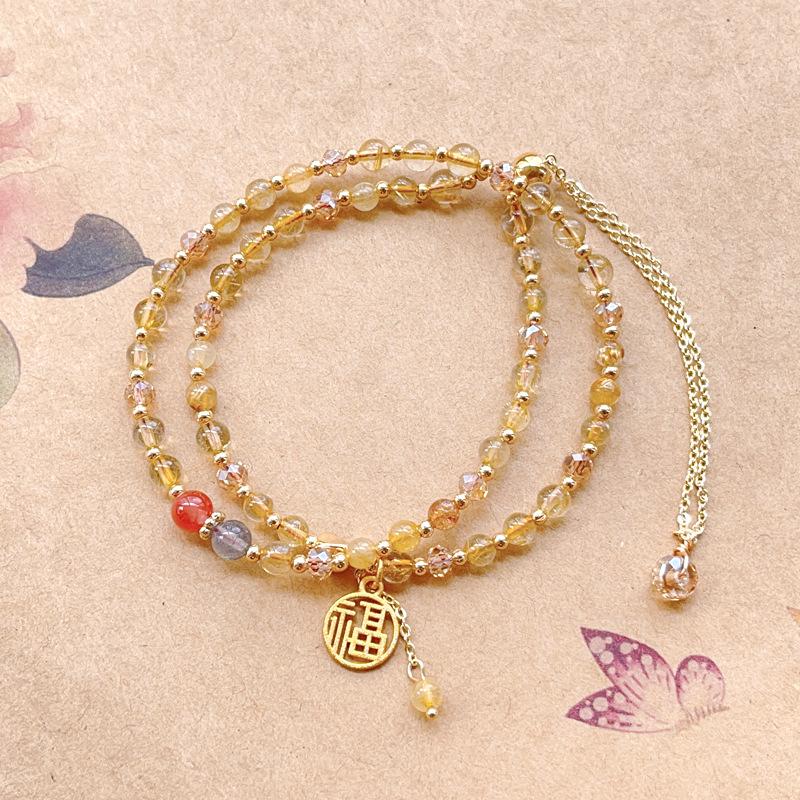 Nanhong moonstone retro double circle original simple crystal yellow bracelet