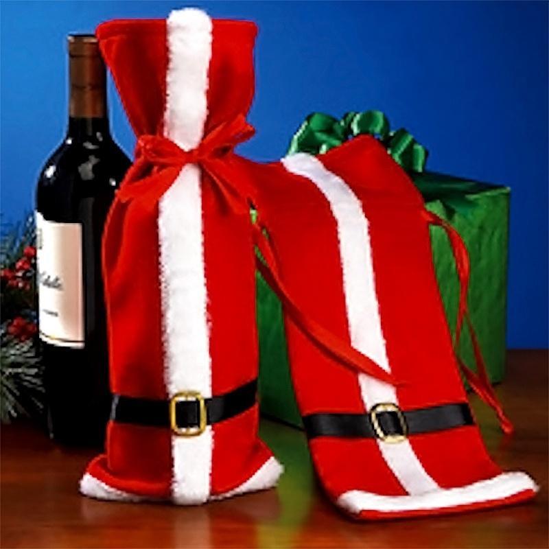 Red Wine Bottle Cover Bags Christmas Dinner Table Decoration Home Party Decors Santa Claus Christmas Bags Gift  Santa Sacks
