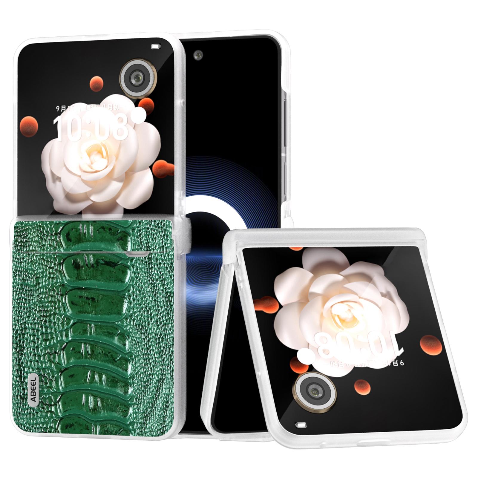 

For Honor Magic V Flip 5G Case Hinge Protection Genuine Cow Leather Back Cover Crocodile Texture Green